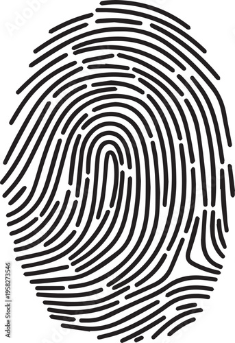 Minimalist black fingerprint icon isolated on white background for security and identity
