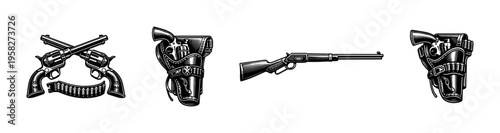 Vintage western guns and holster design vector illustration in black and white