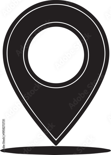 Minimalist black location pin icon isolated on white background