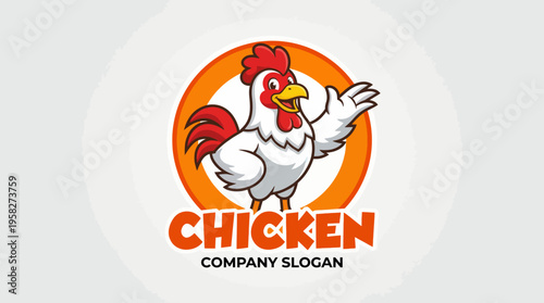 This cheerful chicken illustration features a friendly character with a welcoming pose, making it ideal for poultry branding or restaurant marketing.