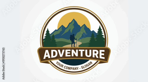 This logo portrays a scenic outdoor view with mountains and a path, ideal for adventure tourism or outdoor adventure brands and organizations.