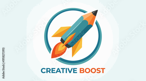 A logo representing creativity, combining a rocket and pencil in vibrant colors, symbolizing innovation and the launching of creative ideas for various businesses.