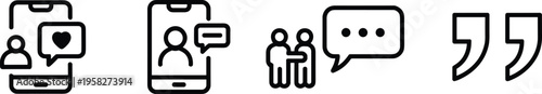 Communication and messaging icon set featuring chat, social interaction, mobile conversation, feedback