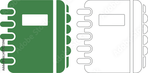 Green and white spiral bound notebook cutout