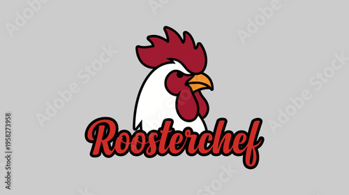 This vibrant rooster chef logo design showcases a stylized chicken head adorned with a striking red comb, perfect for culinary-related branding and restaurant identity.