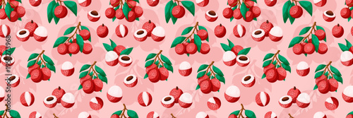 Lychee pattern. Tropical texture. Summer fruit. Nature tasty print. Colorful template pink berry. Sweet organic pulp textile, wrapping wallpaper for fabric. Exotic background. Vector garish graphic