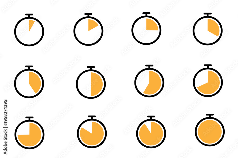 Fototapeta premium stopwatch timer icons set showing different time intervals vector illustration