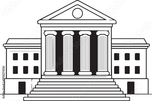 Minimalist courthouse building line art icon for legal and government design