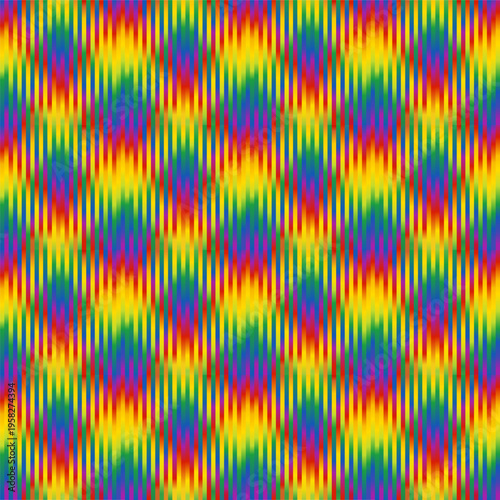Hyper-Vibrant Op-Art Kinetic Chevron: Glitchy Rainbow Spectrum Seamless Pattern for Music Festival Branding and Digital Pride Decor