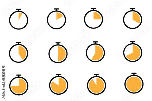 stopwatch timer icons set showing different time intervals vector illustration