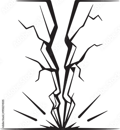 Minimalist earthquake crack icon with bold black outline on white background
