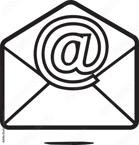 Minimalist email at symbol icon in bold black outline on white background