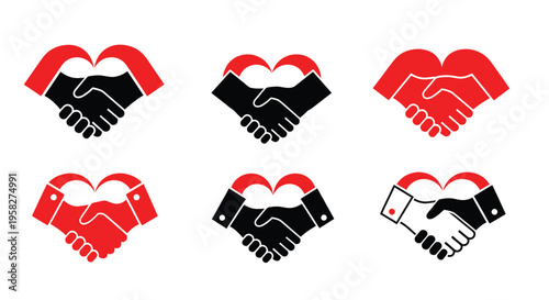 Heart shaped handshakes a collection of monochrome icons representing partnership