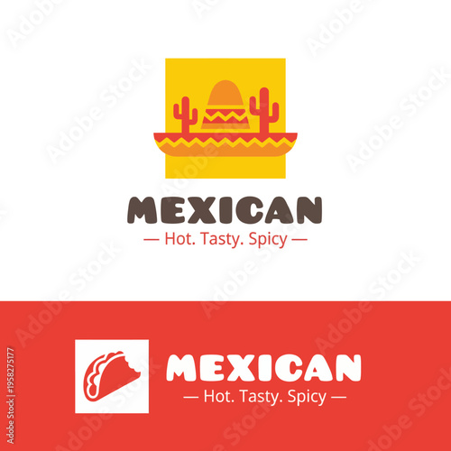 This lively logo represents a Mexican food business, featuring a sombrero and cacti, emphasizing flavors and culture, it captures the essence of eating authentic spicy cuisine.