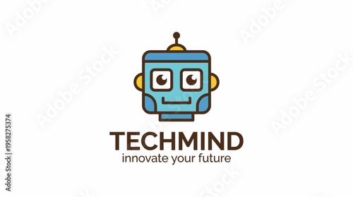 This engaging robot logo symbolizes innovation and technology, featuring a cheerful face that represents the future of creative solutions and intelligent design.