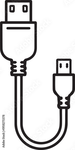 USB cable connector icon isolated on white minimalist black outline design