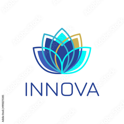 The Innovo logo features a stylized lotus blossom in blue and gold shades, representing innovation, growth, and tranquility all in one elegant design.