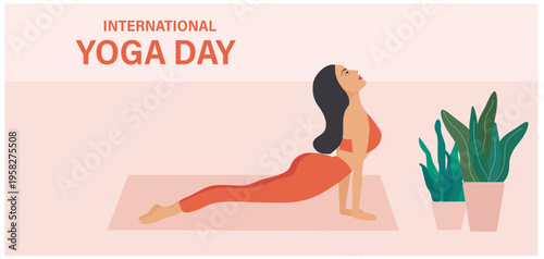 International yoga day, yoga girl vector illustration. Healthy lifestyle concept

