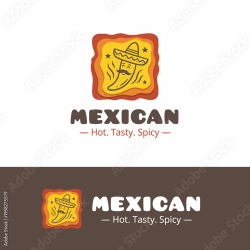 A vibrant logo representing Mexican cuisine, featuring a chili pepper and traditional symbols that convey the deliciousness and spiciness inherent in the food culture.