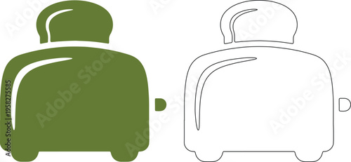 Green toaster silhouette with outline kitchen