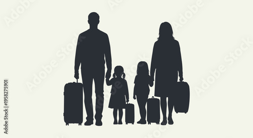 Family with luggage vector silhouette