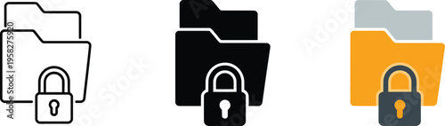 Digital data security protected file folder with closed padlock, confidential information and private access symbol, robust online privacy concept, minimal vector illustration.