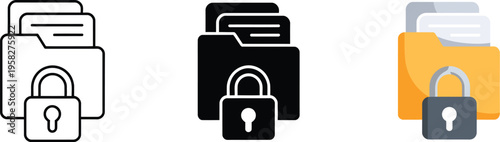 Digital data security protected file folder with closed padlock, confidential information and private access symbol, robust online privacy concept, minimal vector illustration.