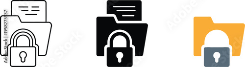 Digital data security protected file folder with closed padlock, confidential information and private access symbol, robust online privacy concept, minimal vector illustration.