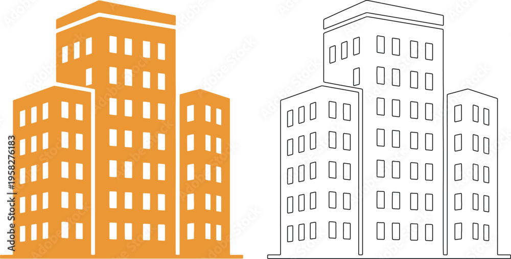 Fototapeta premium Minimal black and orange multi-story buildings skyscrapers