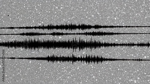 A showcasing a sound wave pattern on a gray textured background