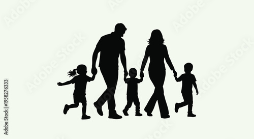 Family silhouette vector, black family icon, parent and kids