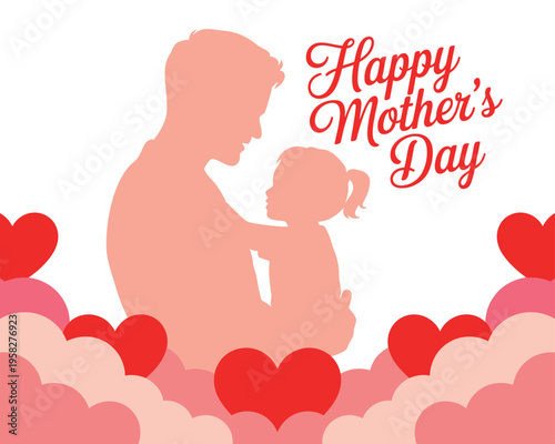 A heartwarming illustration of a man and a little girl celebrating Happy Mother's Day with a beautiful heart design
