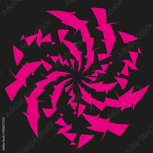 Pink swirl pattern. Abstract geometric shape. Circular Vector element. Dark background art. Manual vector only. No autotrace used.