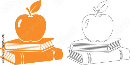 Orange and white apple silhouettes on stacked books