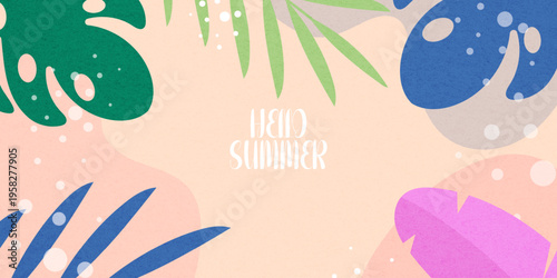 Creative concept of summer bright with abstract tropical leave background. Modern art  pattern minimalist style design. Suit for poster, cover, banner, web