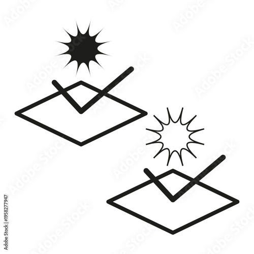 UV protection set. Solar rays Vector. Surface shield emblem. Sun safety symbol. Manual vector only. No autotrace used.