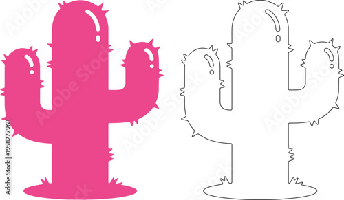 Pink and black cactus silhouettes on white background