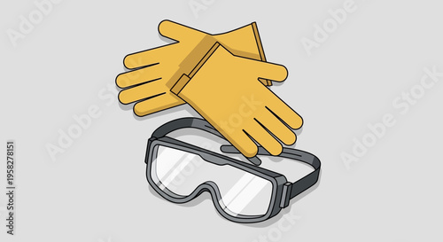 Industrial Personal Protective Equipment Vector Illustration with Yellow Work Gloves and Safety Goggles