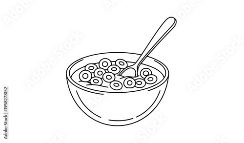 Cereal and milk bowl line art breakfast food vector illustration