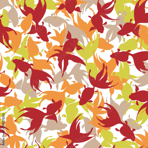 Gracefully swimming goldfish seamless pattern,