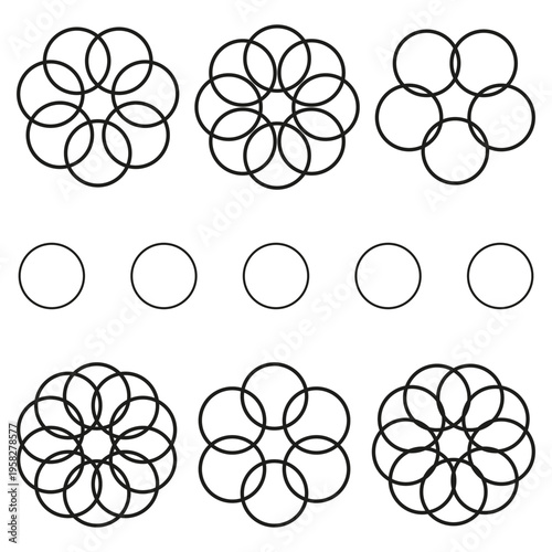 Circle pattern set. Round geometric shape. Flower Vector symbol. Simple outline art. Manual vector only. No autotrace used.