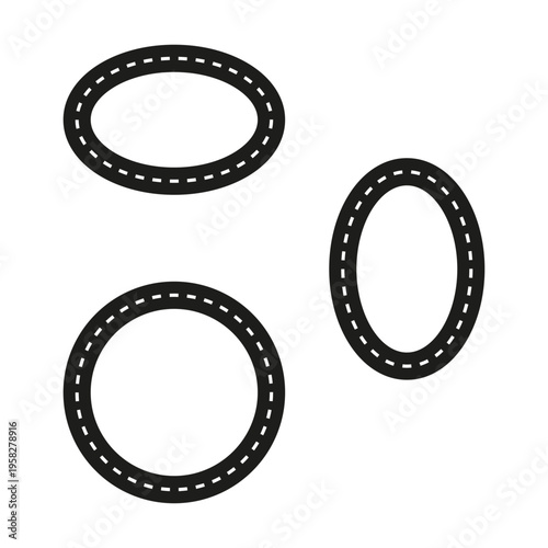 Oval road set. Race track symbol. Vector highway loop. Asphalt street design. Manual vector only. No autotrace used.