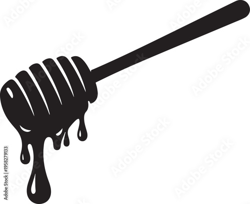  Honey dipper stick with dripping honey silhouette vector