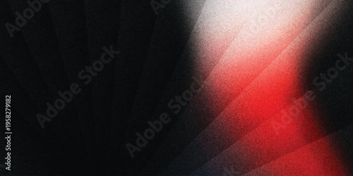 Red white abstract blurred gradient shape black grainy background, noise texture