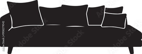  Modern daybed sofa with multiple pillows silhouette