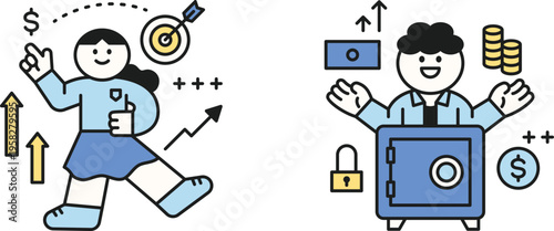 Illustrative depiction of saving and investing growth for children and adults