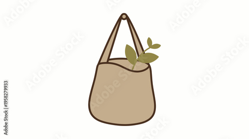 Stylized icon of a reusable fabric bag holding a green plant, promoting sustainable lifestyle
