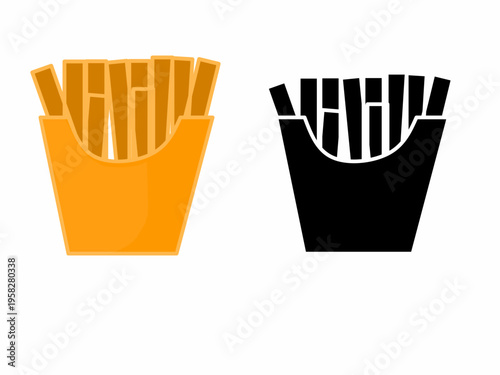 Illustration of French fries in a box. Collection of hand-drawn French fries.