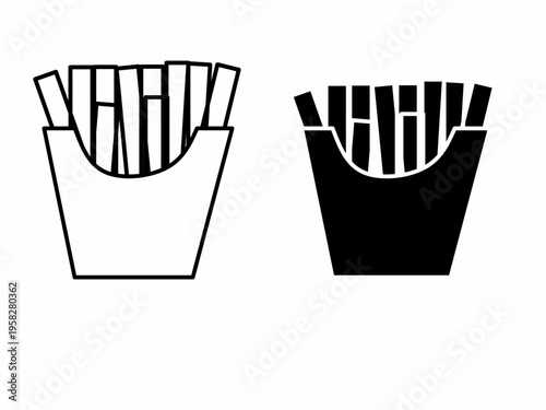 Illustration of French fries in a box. Collection of hand-drawn French fries.