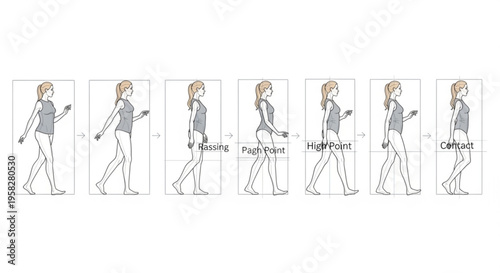 Woman walking cycle animation frames sequence illustration